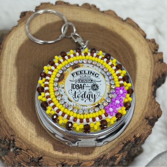 Beaded Pill Box Keychain - Picture 1 of 3